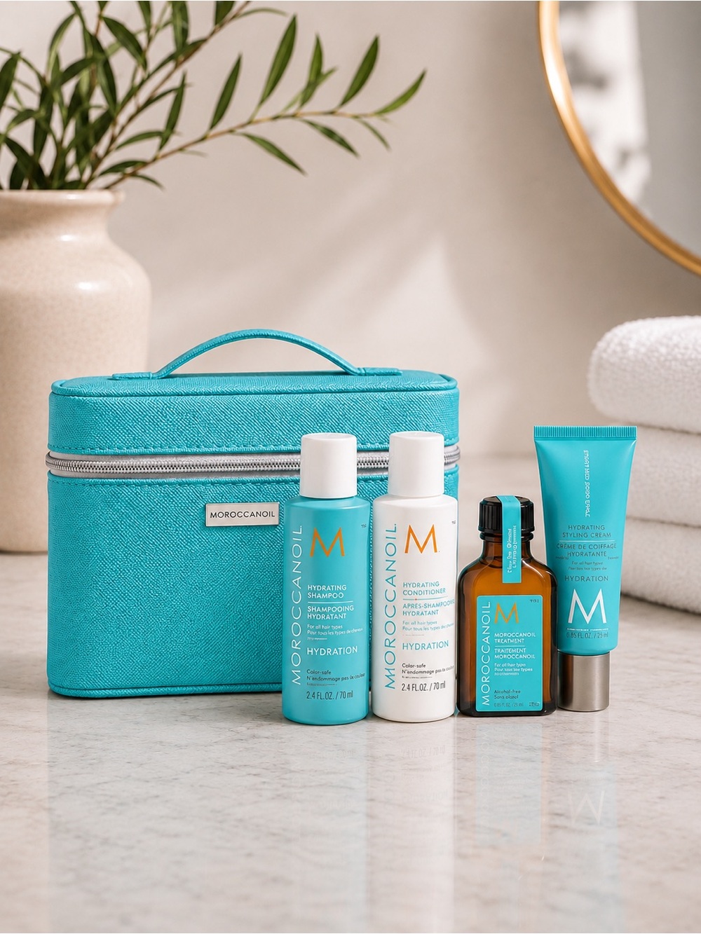 Moroccanoil Hydration Travel Set w/ Bag | Shampoo Conditioner & Treatment